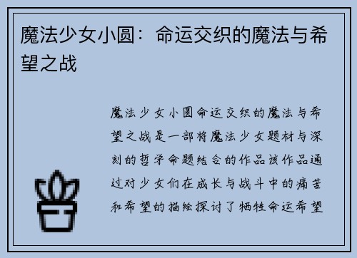 魔法少女小圆：命运交织的魔法与希望之战